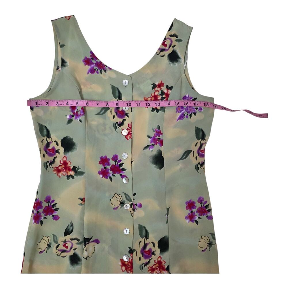 R&K Floral Midi Dress Womens Sleeveless Button Front Cottagecore Green Size 6P - Picture 4 of 7